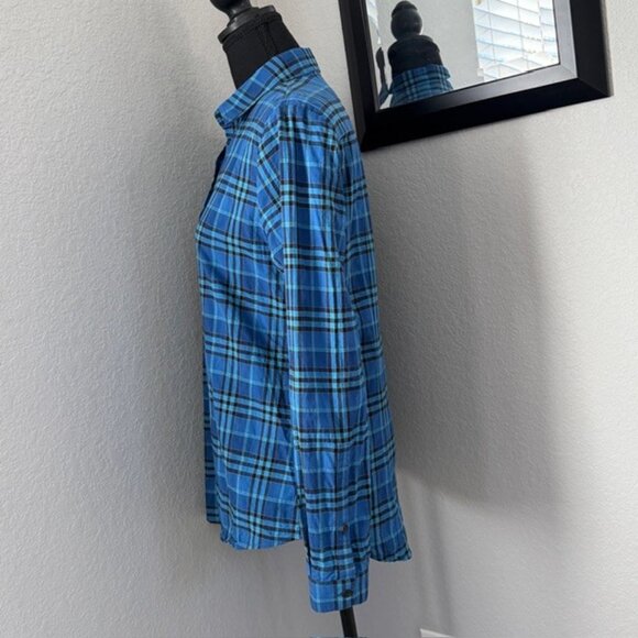 BURBERRY BRIT Classic Blue Mega Check Plaid Button Down Shirt Medium - Picture 5 of 11